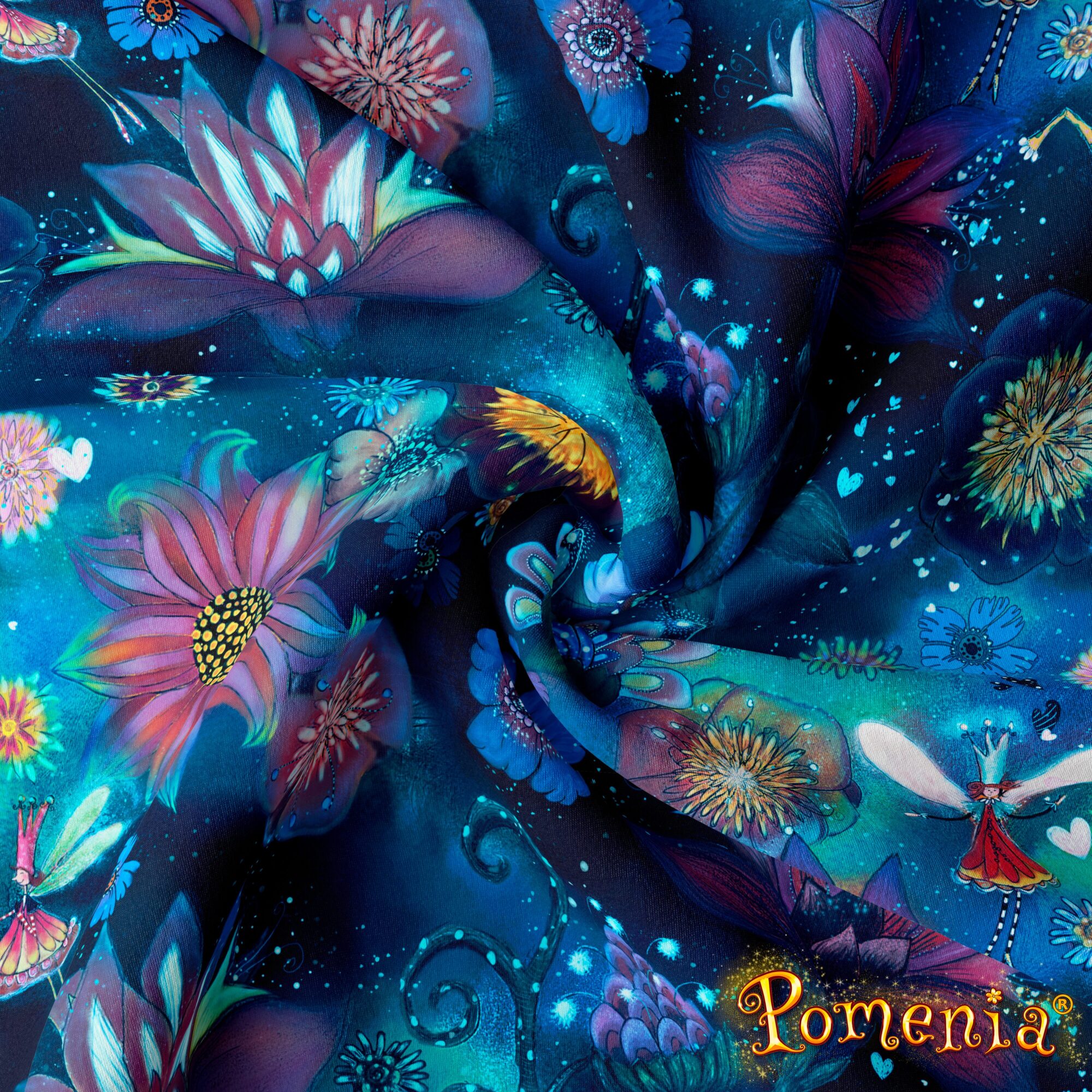 "Flowers and Fairies", blue, 200 cm PALA -DIGITRIKOO