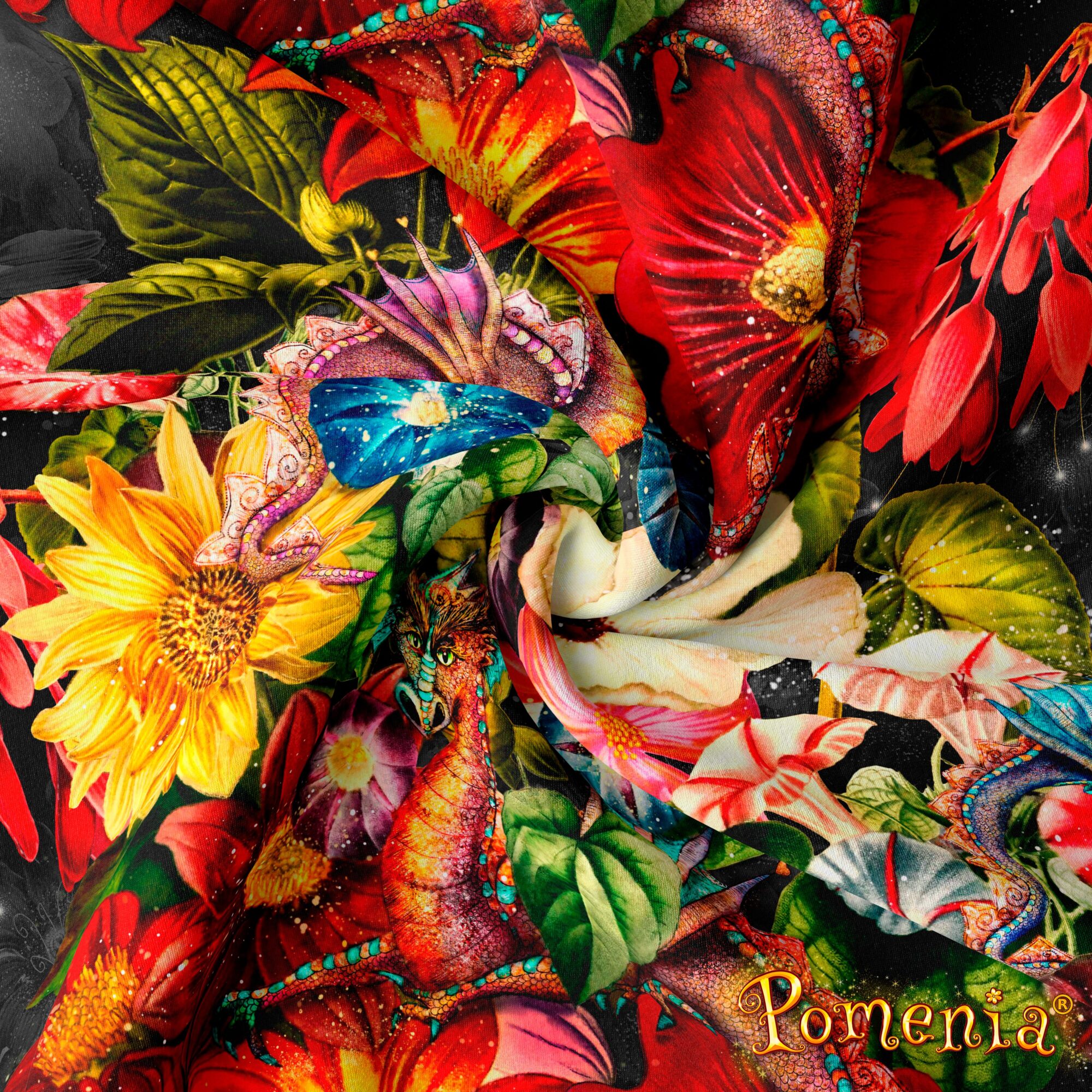 "The Enchanted Dragon Garden",black, raporttikuosi, 170cm-DIGITRIKOO