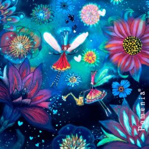 "Flowers And Fairies", smokey blue TRIKOO, 40cm